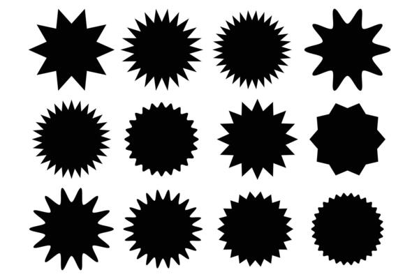 Black Price Sticker Set. Sunburst Badges and Special Offer Labels . Special Offer Tag Collection illustration. Badge round shape collection