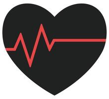 Black heart with red pulse line. vector