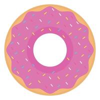 Flat icon of donut with pink glaze isolated on white background. vector