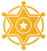 Golden sheriff star badge flat icon isolated on white background. vector