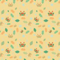Cartoon Crabs and Leaves in a Playful Summer Pattern vector