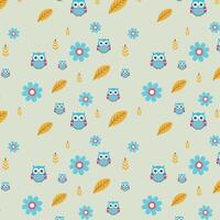 Owls and flowers pattern on a light gray background vector