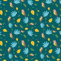 A pattern with colorful birds and leaves vector