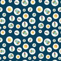 A pattern with colorful birds and suns vector