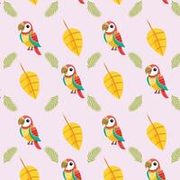 A pattern with colorful parrots and leaves vector