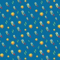 A blue background with colorful birds and suns vector