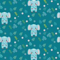 Seamless pattern with cute elephants and flowers vector