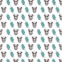 Playful Cartoon Pandas with Green Fern Leaves Pattern vector