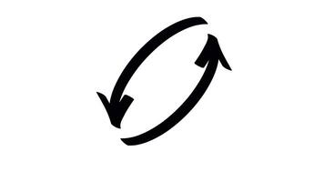Looped 4K animation of a hand drawn circular double arrow pointing in a cycle, symbolizing sync, refresh, or repetition on transparent background. video