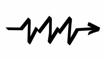 Looped 4K animation of a hand drawn arrow mimicking a cardiogram or heartbeat line, pointing right on a transparent background. video