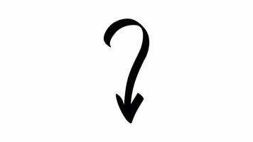 Looped 4K animation of a curved hand drawn arrow pointing downward with a shape resembling a question mark, on transparent background. video