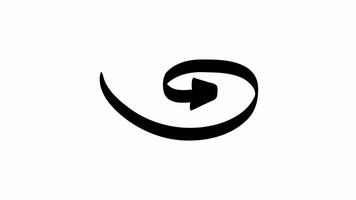 Looped 4K animation of a hand drawn spiral arrow curling inward and pointing right, on a transparent background for motion design use. video