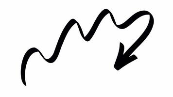 Looped 4K animation of a smooth wavy hand drawn arrow curving down and to the right, on transparent background for motion use. video