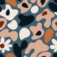 Modern Organic Abstract Pattern with Irregular Shapes and Daisy Accents on Teal Background vector