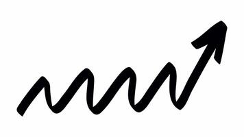 Looped 4K animation of a hand drawn upward arrow with a wavy path, symbolizing stock market uptrend or financial growth on transparent background. video