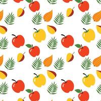 Dynamic Glossy Red and Yellow Apples with Lush Botanical Leaves Pattern vector