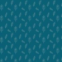 Dark Teal Seamless Pattern with White Leaf Line Drawings vector