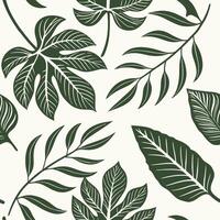 Intricate Botanical Mosaic Pattern Featuring Diverse Green Leaves on Light Background vector