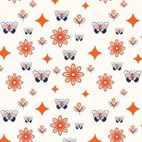 Harmonious Repeating Pattern Featuring Butterflies and Abstract Floral Motifs vector