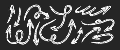 Hand drawn Grunge Arrows Set. Brush Stroke Directional Elements Collection. Perfect for infographics, user interface elements, presentations, highlight design, or creative layouts. Isolated on black vector