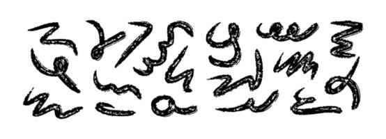 Hand drawn Abstract Scribbles Set. Grunge Marker Lines Isolated on White Background. Black grunge charcoal strokes, squiggle, swirls, smears and shapes by pencil. vector