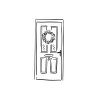 A closed door with a wreath on the front. vector