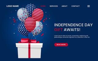 Independence Day of United State gift offer landing page banner template vector