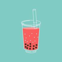 Flat style illustration of a colorful bubble tea cup with tapioca pearls and a wide straw, perfect for beverage-themed designs, cafe branding, or refreshing drink visuals. vector