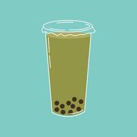 Flat style illustration of a bubble tea drink with tapioca pearls in a plastic cup, ideal for beverage packaging, menu design, and trendy food-related creative projects. vector