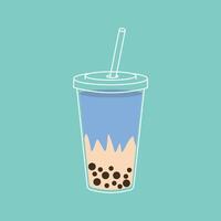 Flat style illustration of a bubble tea drink in a transparent cup with a straw, featuring creamy layers and tapioca pearls, ideal for beverage menus, cafe designs, and food-themed projects. vector
