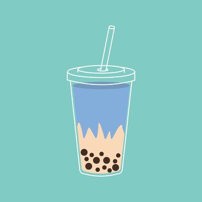 Flat style illustration of a bubble tea drink in a transparent cup with a straw, featuring creamy layers and tapioca pearls, ideal for beverage menus, cafe designs, and food-themed projects.