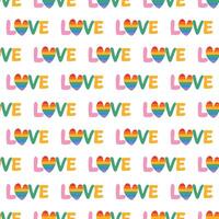 Rainbow love lettering seamless pattern. Happy pride minimalistic background with simple text. Hand drawn flat design illustration. vector