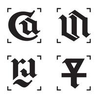 Gothic style typography elements in a silhouette design featuring decorative alphabets for creative projects vector