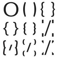 Isolated typographic elements comprising parentheses curly braces slashes percentage signs and the letter o presented as a silhouette vector
