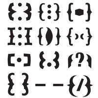 Abstract silhouette elements featuring brackets dots symbols and geometric shapes on a clean white background vector