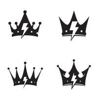 Four silhouettes of crowns each featuring a lightning bolt emblem in a modern and emblematic illustration vector