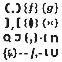 Bold black and white silhouette typography elements including brackets parentheses and letters arranged in a pattern design vector