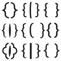 Black and white collection of assorted curly and straight brace shapes a diverse design element silhouette vector