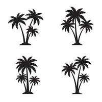 Collection of four tropical palm tree silhouettes in black isolated on a white background suitable for design projects vector