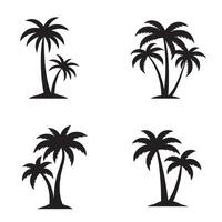 Collection of four black silhouette tropical palm tree illustrations for various design uses and decorative purposes vector
