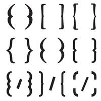 Various black and white silhouette bracket shapes isolated on white background for design and typography. vector
