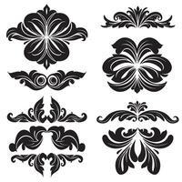 Collection of elegant silhouette flourishes and decorative design elements in black and white style vector