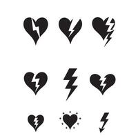 Collection of silhouettes featuring heart symbols and lightning bolt graphics ideal for emotional designs vector