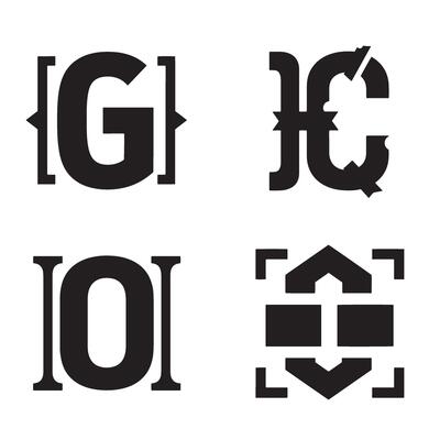 Bold black and white silhouettes of geometric letter shapes for graphic design and visual communication projects