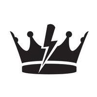 A stylish monochrome silhouette of a royal crown with an emblem of a lightning bolt embedded within its design. vector