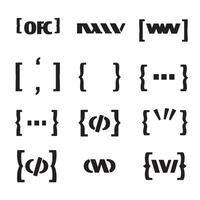 Abstract illustration featuring various symbolic bracket and parenthesis typography silhouettes in a modern design vector