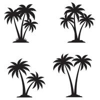 A collection of illustrations featuring black palm tree silhouettes isolated on a clean white background vector