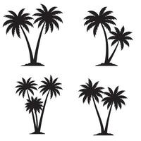 Set of stylized black silhouette tropical palm tree silhouettes with different arrangements on white background vector