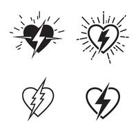A set of four minimalist silhouette heart and lightning bolt designs perfect for tattoos and other creative projects vector