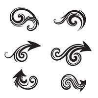 Decorative black and white swirls and arrows silhouette elements for design and artistic visual communication projects. vector